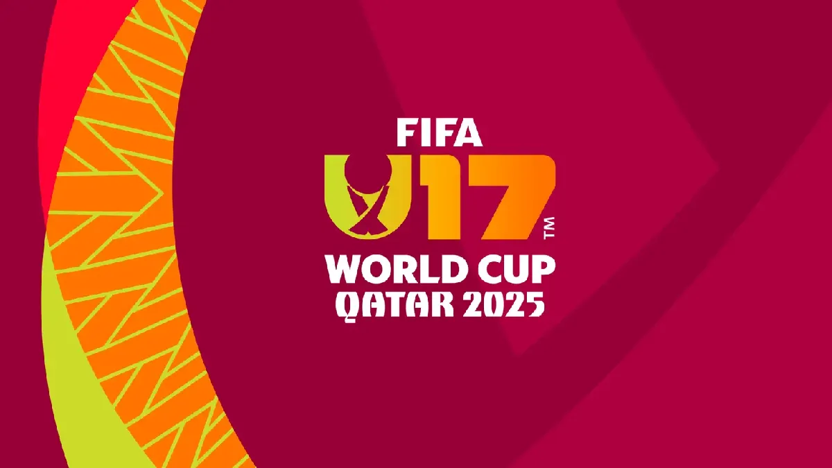 FIFA U-17 World Cup Qatar 2025 official emblem featuring spotlight and trophy silhouette