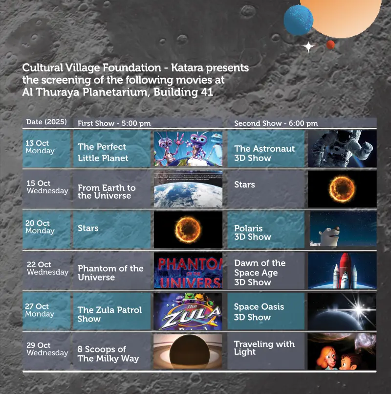 Thuraya Planetarium October Schedule
