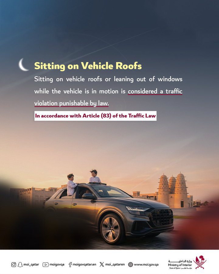 MOI Warns Against Sitting on Moving Car Roofs